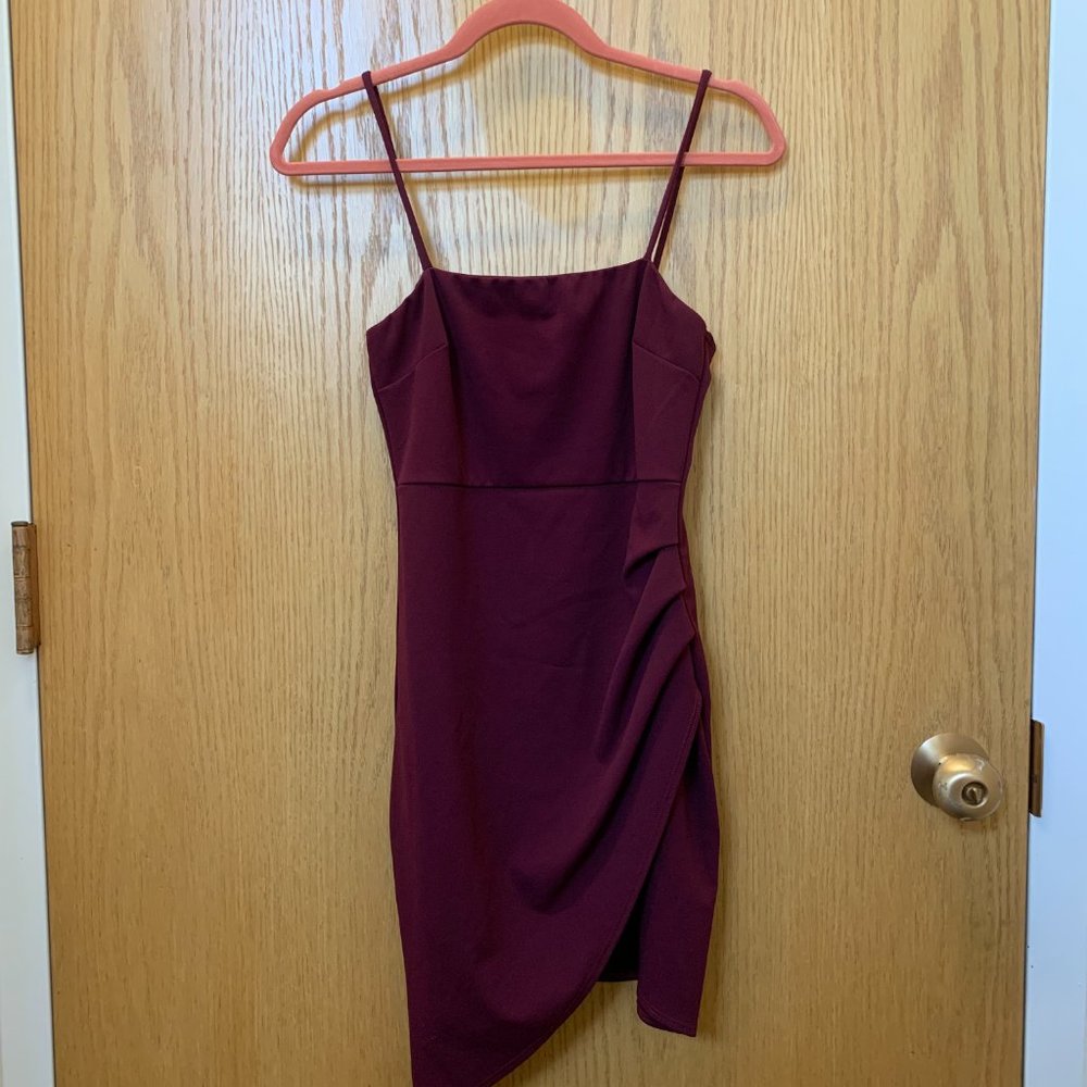 Blue Blush Maroon Asymmetrical Bodycon Dress - size M, NWT
